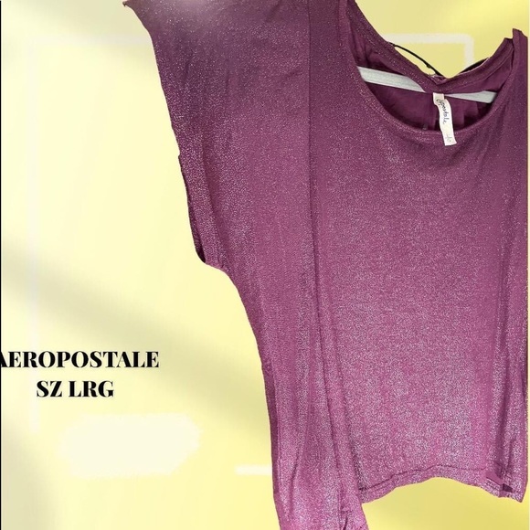 🔔3 FOR $25-Aeropostale purple shimmer lightweight shirt, SZ LRG batwing sleeves - Picture 5 of 9